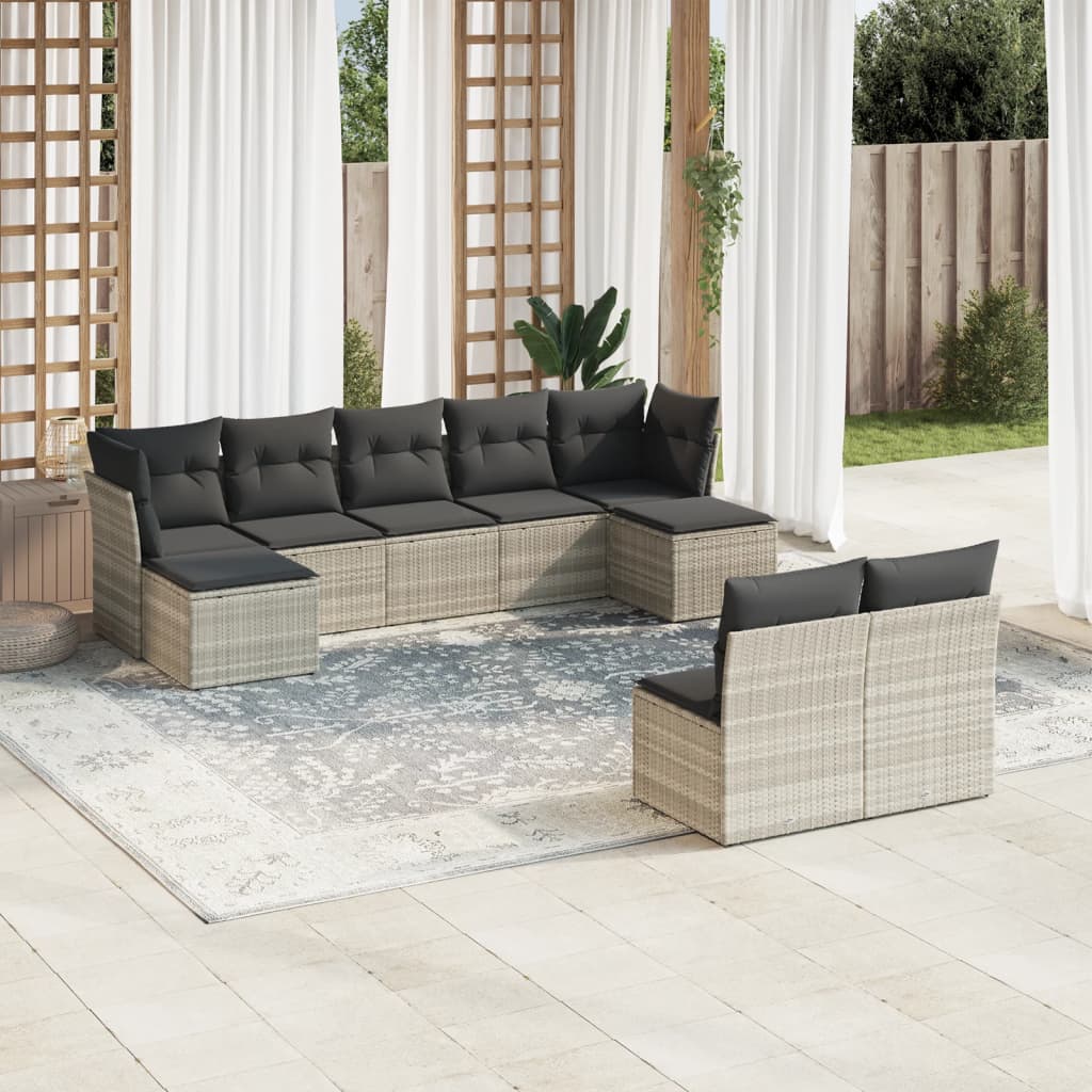 vidaXL 9-delige Loungeset met kussens poly rattan zwart