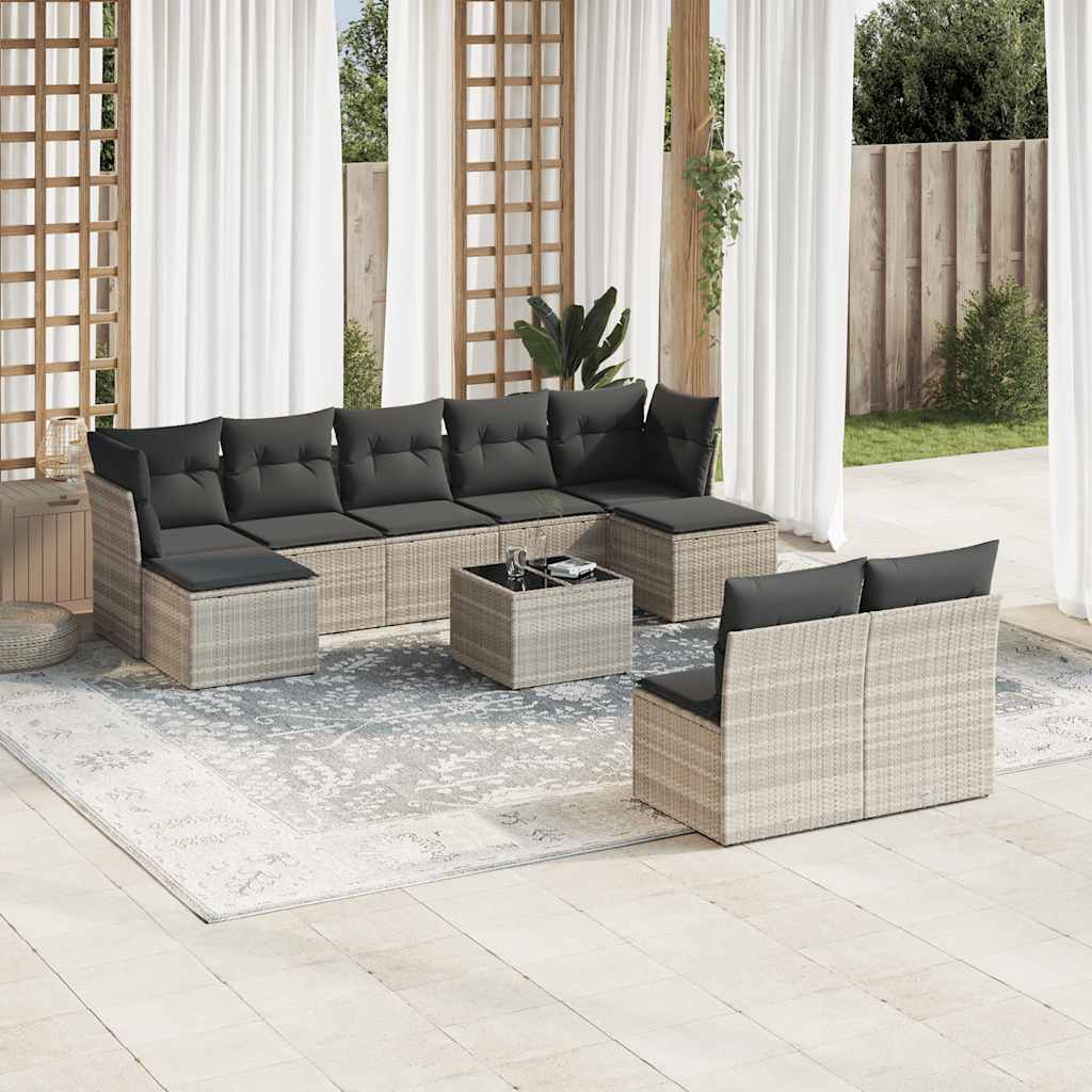 vidaXL 9-delige Loungeset met kussens poly rattan zwart