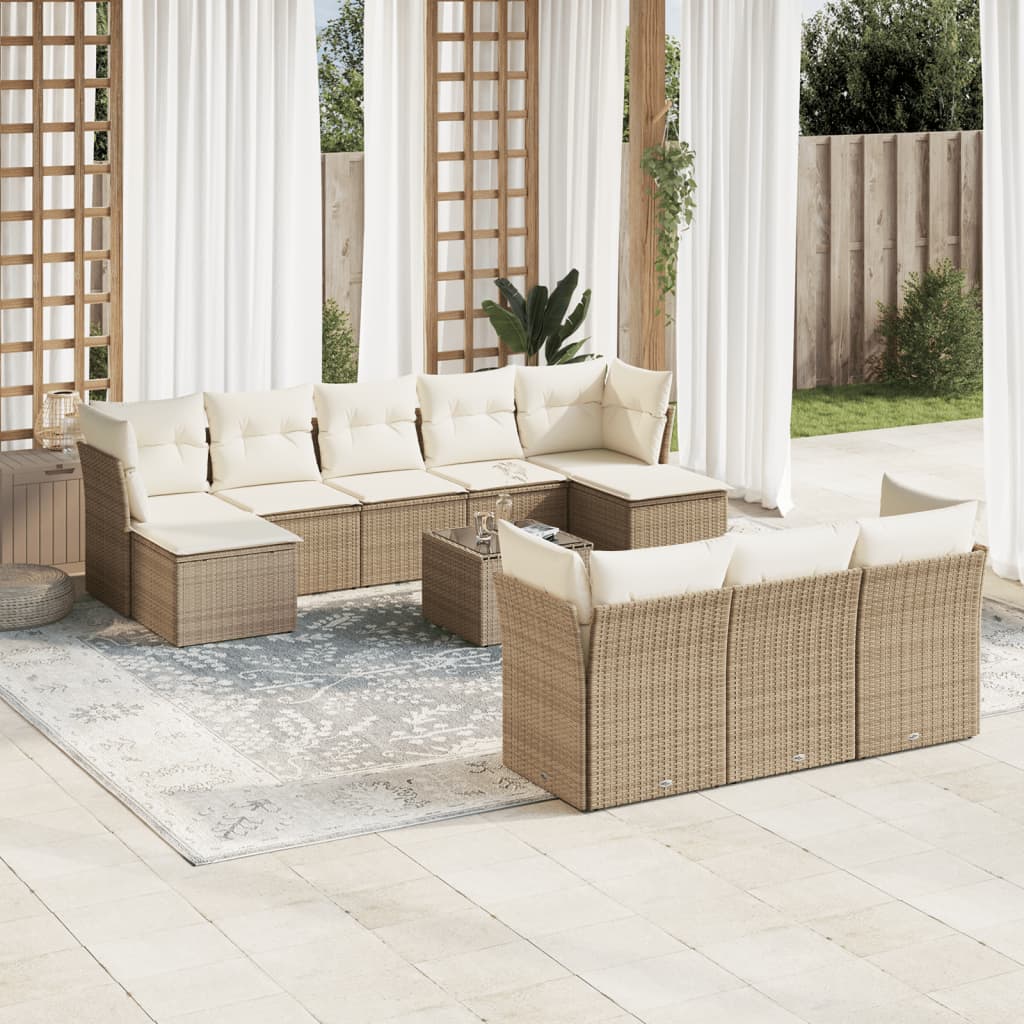 vidaXL 10-delige Loungeset met kussens poly rattan zwart