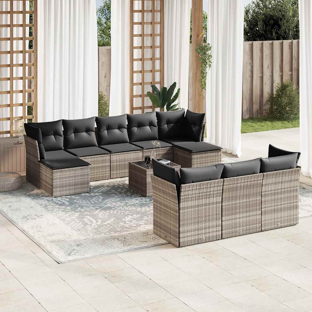 vidaXL 10-delige Loungeset met kussens poly rattan zwart