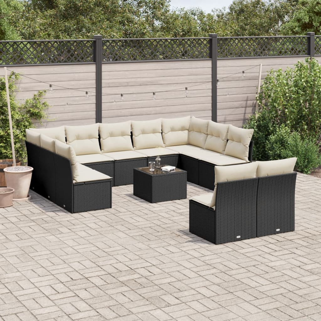 vidaXL 11-delige Loungeset met kussens poly rattan zwart