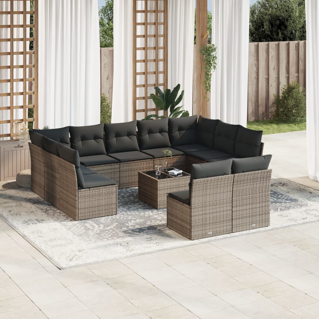 vidaXL 11-delige Loungeset met kussens poly rattan zwart