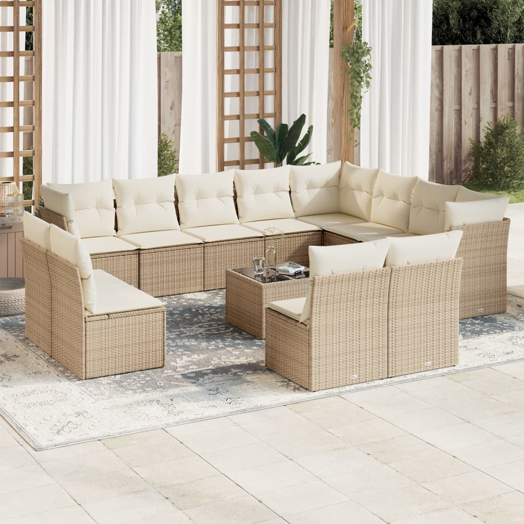 vidaXL 12-delige Loungeset met kussens poly rattan zwart