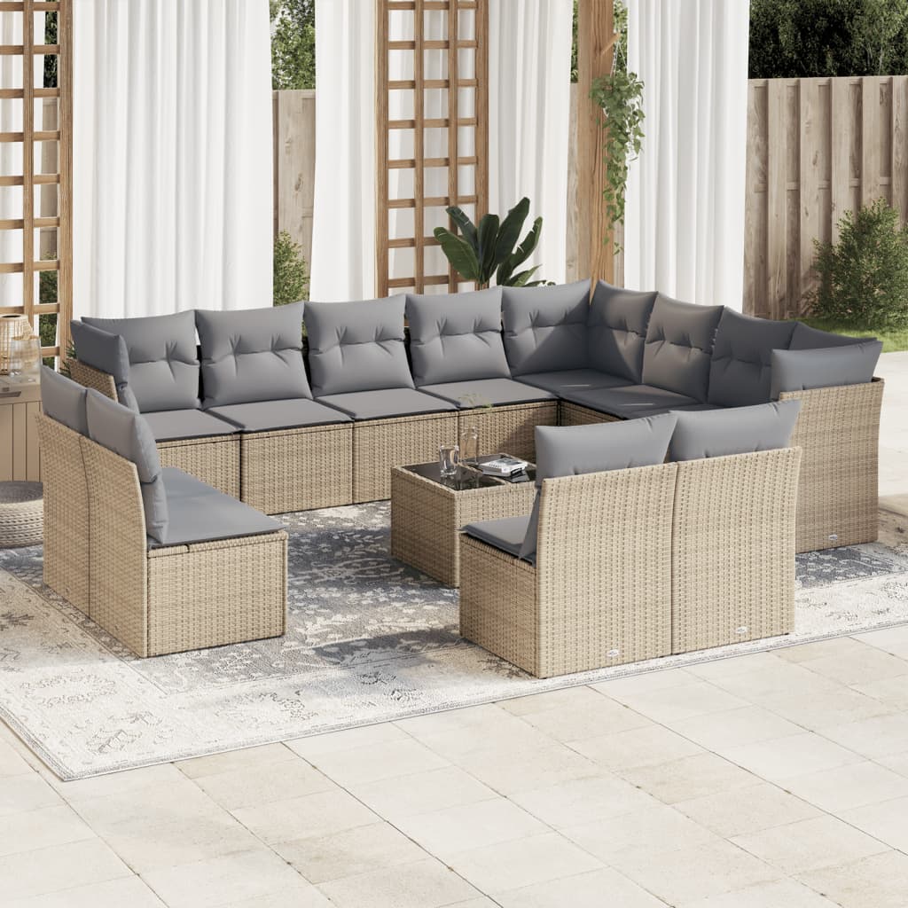 vidaXL 12-delige Loungeset met kussens poly rattan zwart