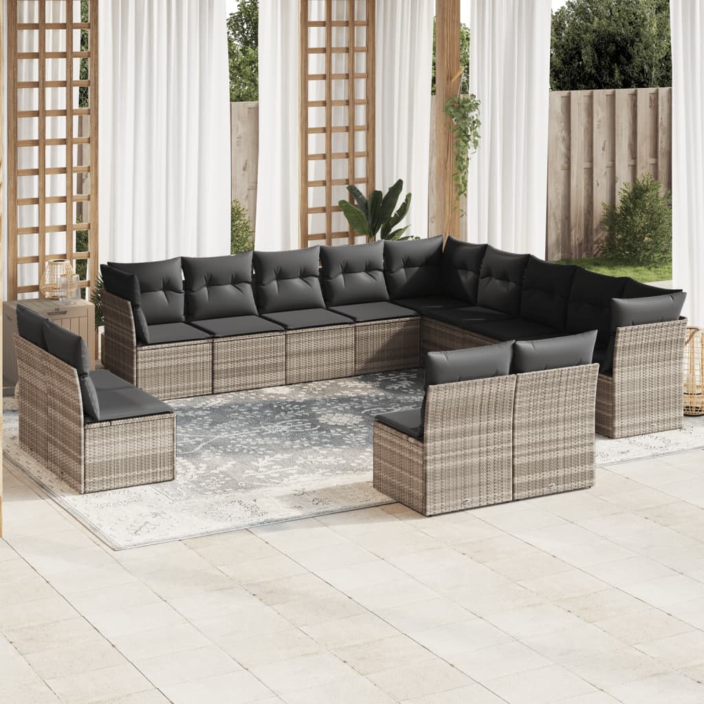 vidaXL 13-delige Loungeset met kussens poly rattan zwart