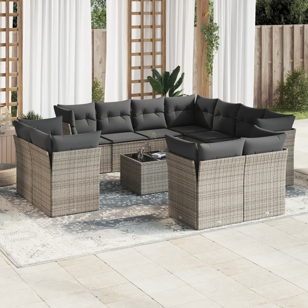 vidaXL 11-delige Loungeset met kussens poly rattan zwart