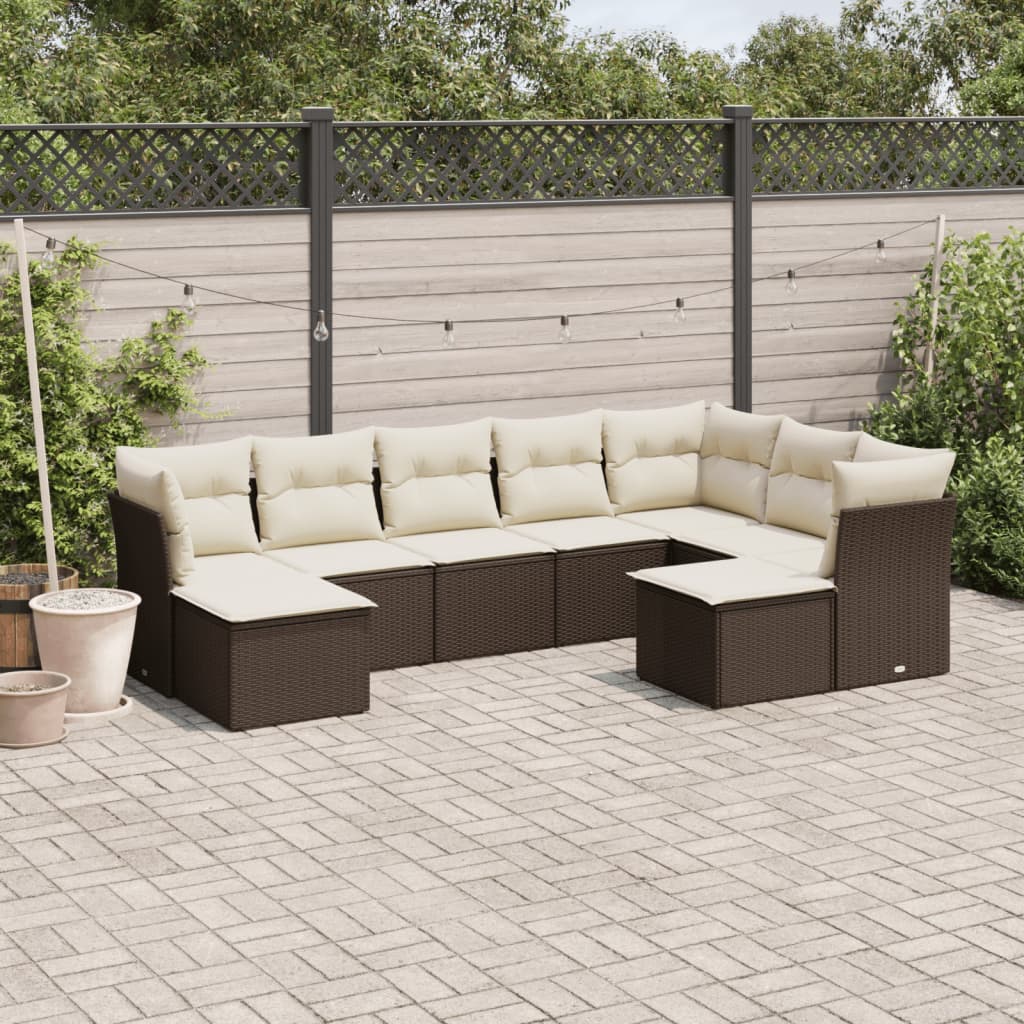 vidaXL 9-piece Poly Rattan Lounge Set with Cushions Black