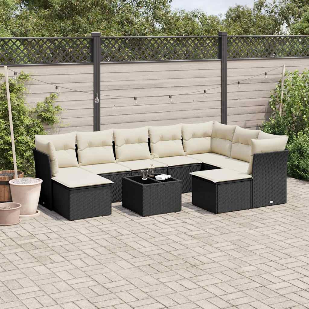 vidaXL 9-piece Poly Rattan Lounge Set with Cushions Black