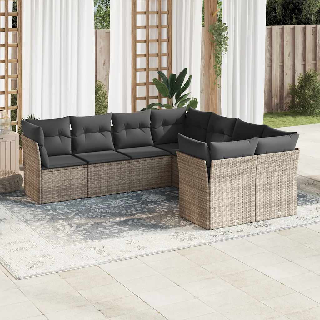 vidaXL 8-delige Loungeset met kussens poly rattan zwart