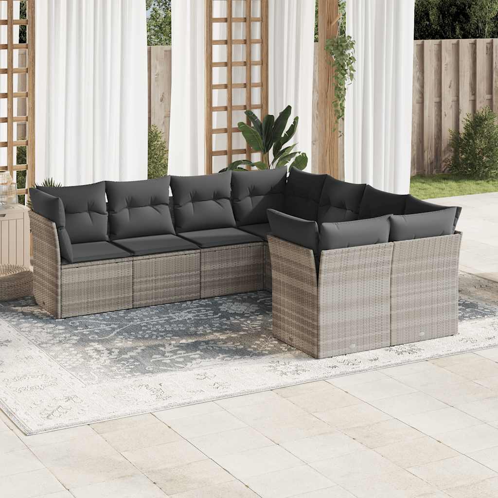 vidaXL 8-delige Loungeset met kussens poly rattan zwart