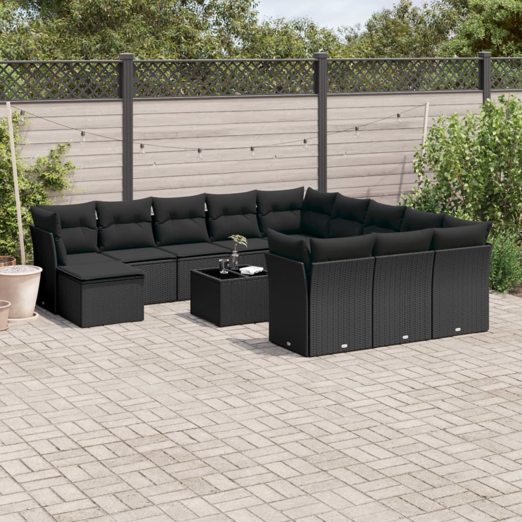 vidaXL 12-delige Loungeset met kussens poly rattan zwart