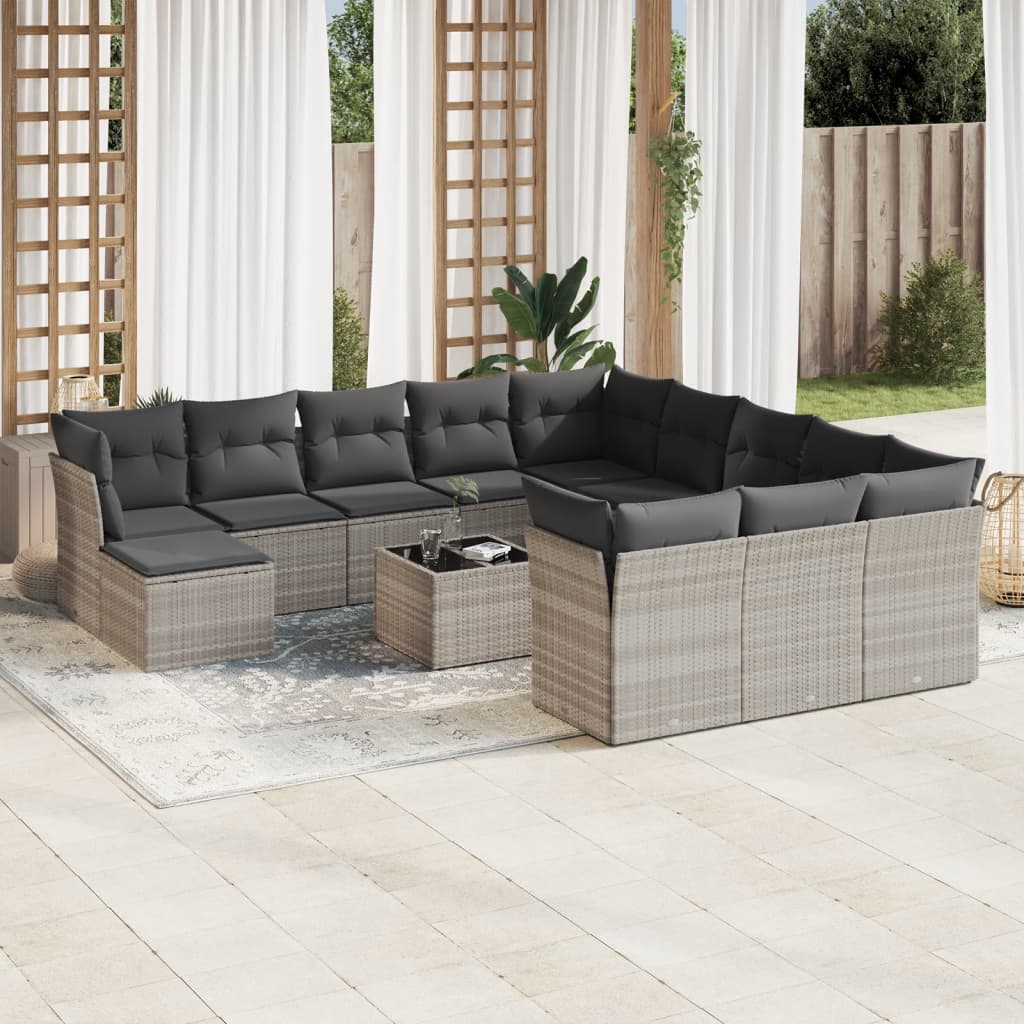 vidaXL 12-delige Loungeset met kussens poly rattan zwart
