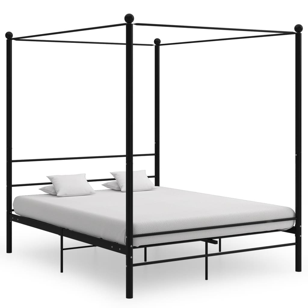 vidaXL Four-poster Bed Frame Metal Black 120x200 cm