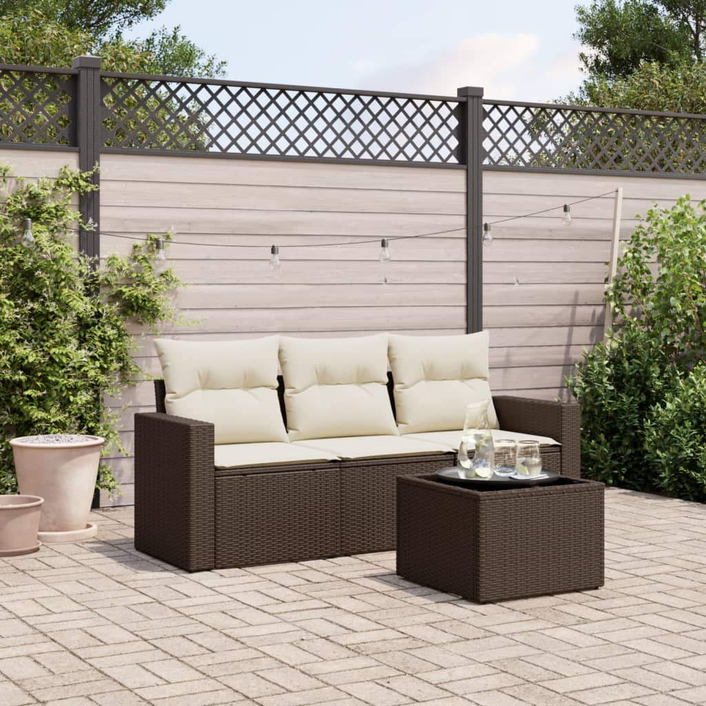 vidaXL 3-delige Loungeset met kussens poly rattan zwart