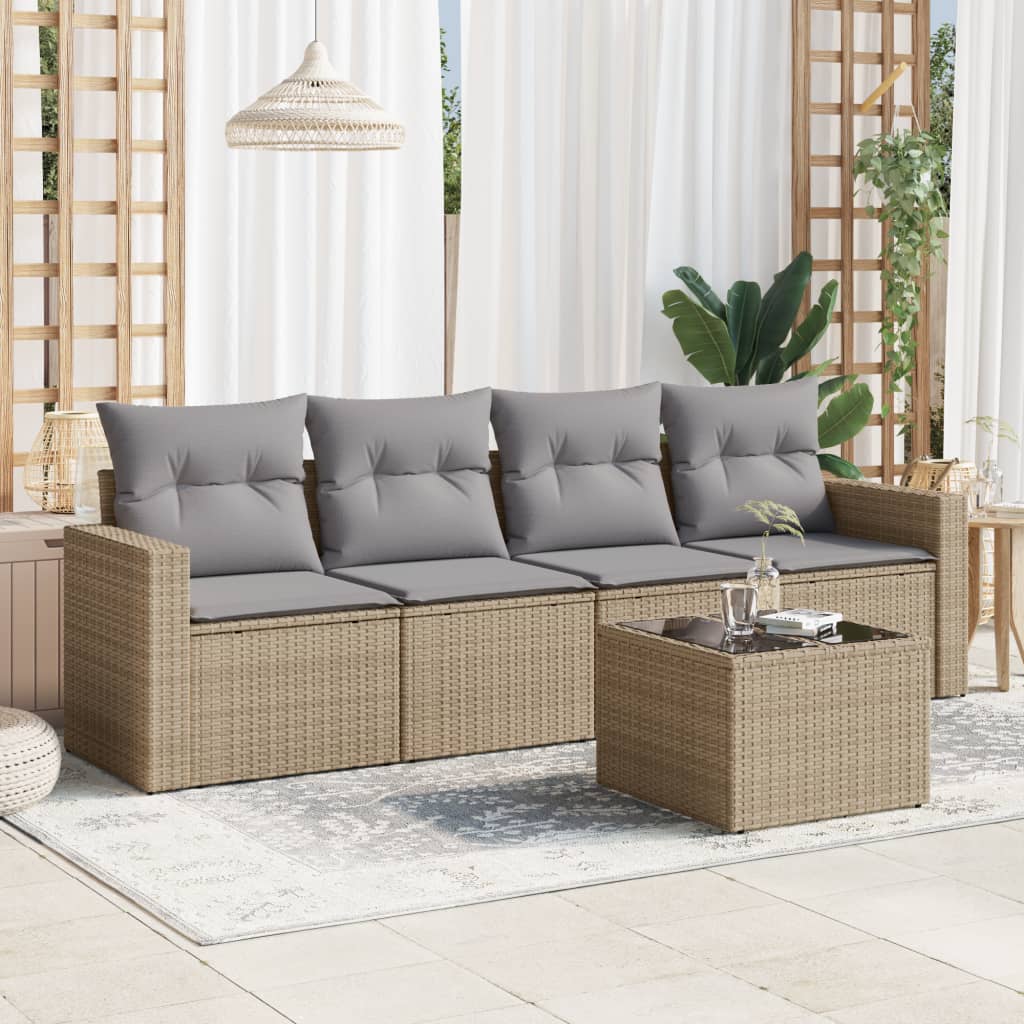 vidaXL 4-delige Loungeset met kussens poly rattan zwart