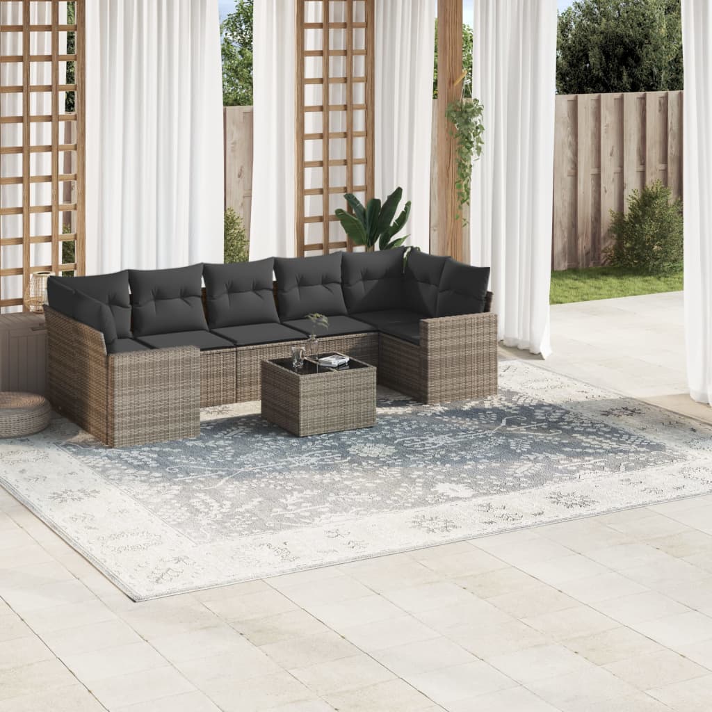vidaXL 8-delige Loungeset met kussens poly rattan zwart
