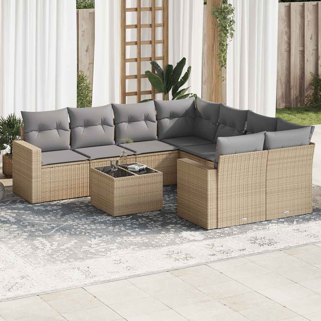 vidaXL 9-delige Loungeset met kussens poly rattan zwart