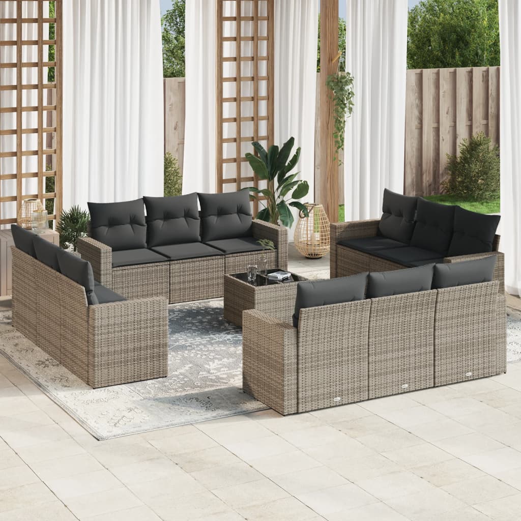 vidaXL 12-delige Loungeset met kussens poly rattan zwart