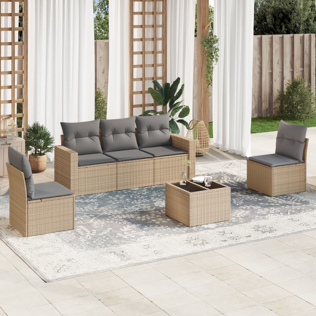 vidaXL 5-delige Loungeset met kussens poly rattan zwart