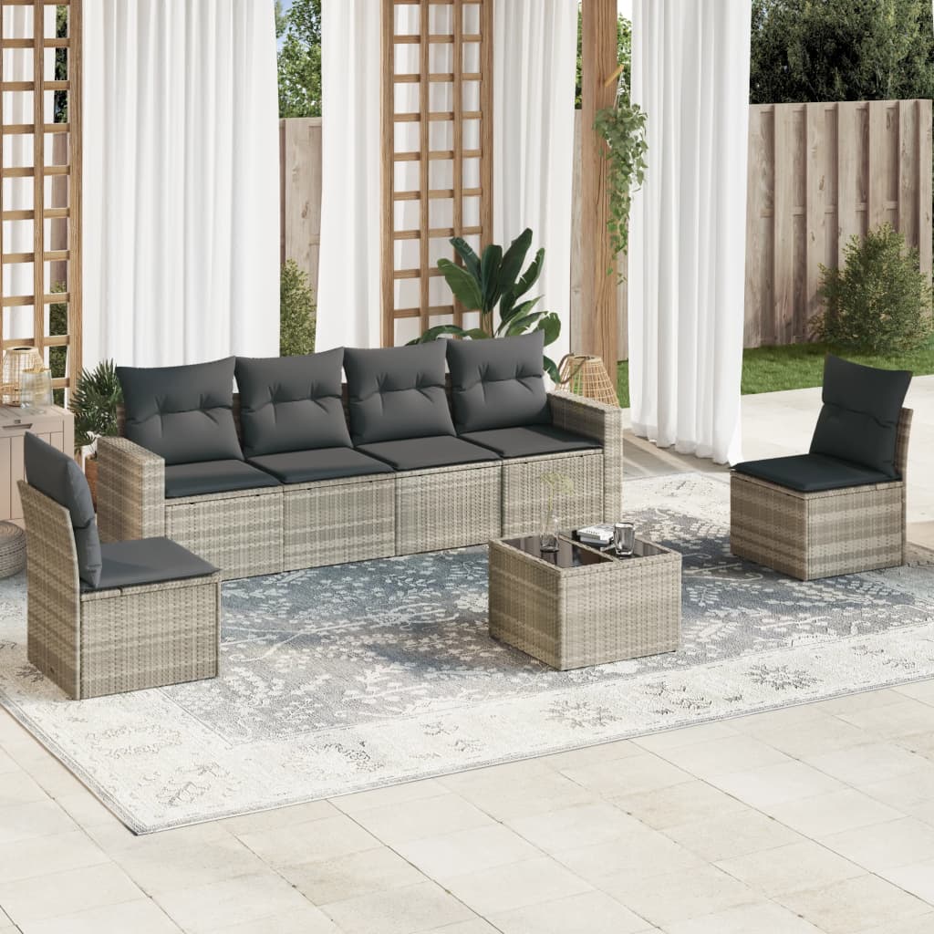 vidaXL 6-delige Loungeset met kussens poly rattan zwart