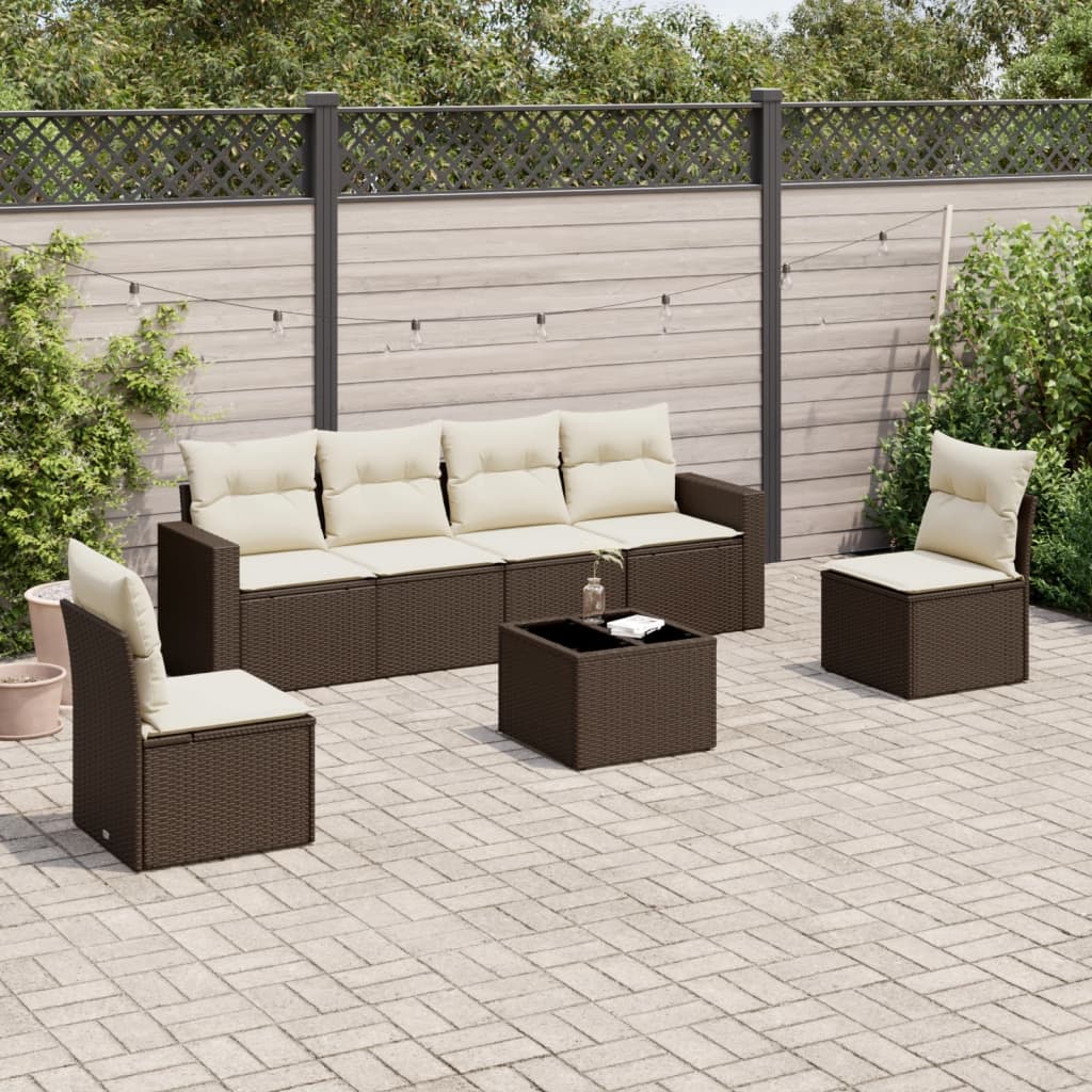 vidaXL 6-delige Loungeset met kussens poly rattan zwart
