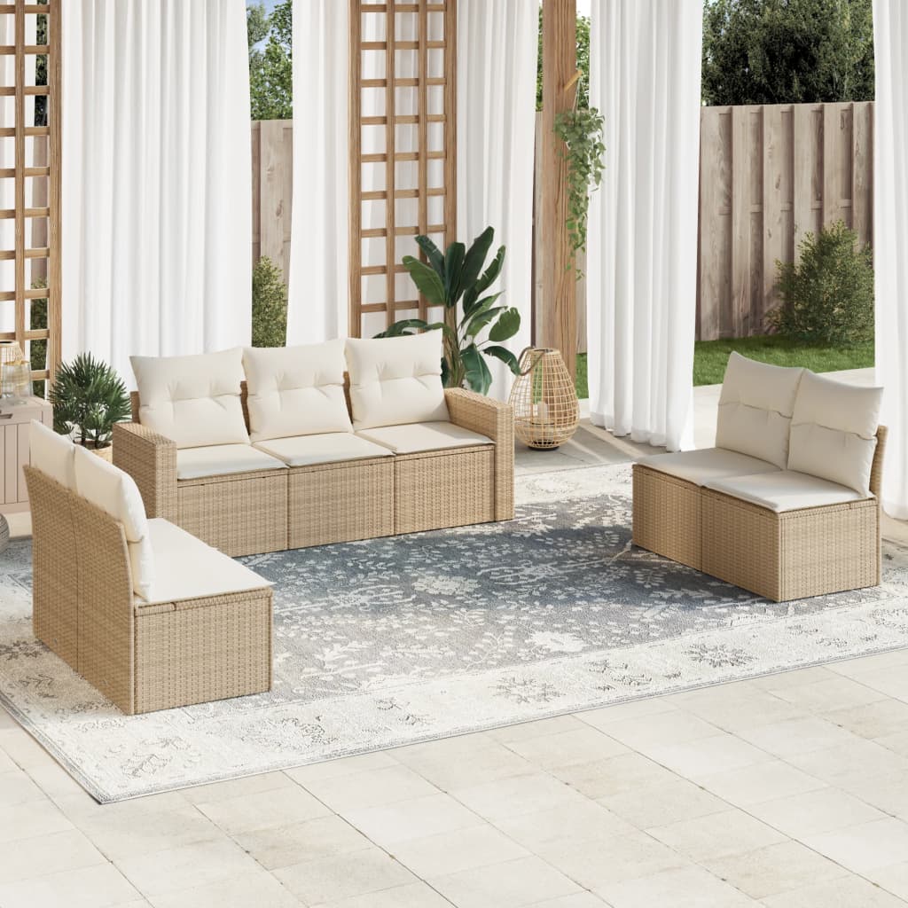 vidaXL 7-delige Loungeset met kussens poly rattan zwart