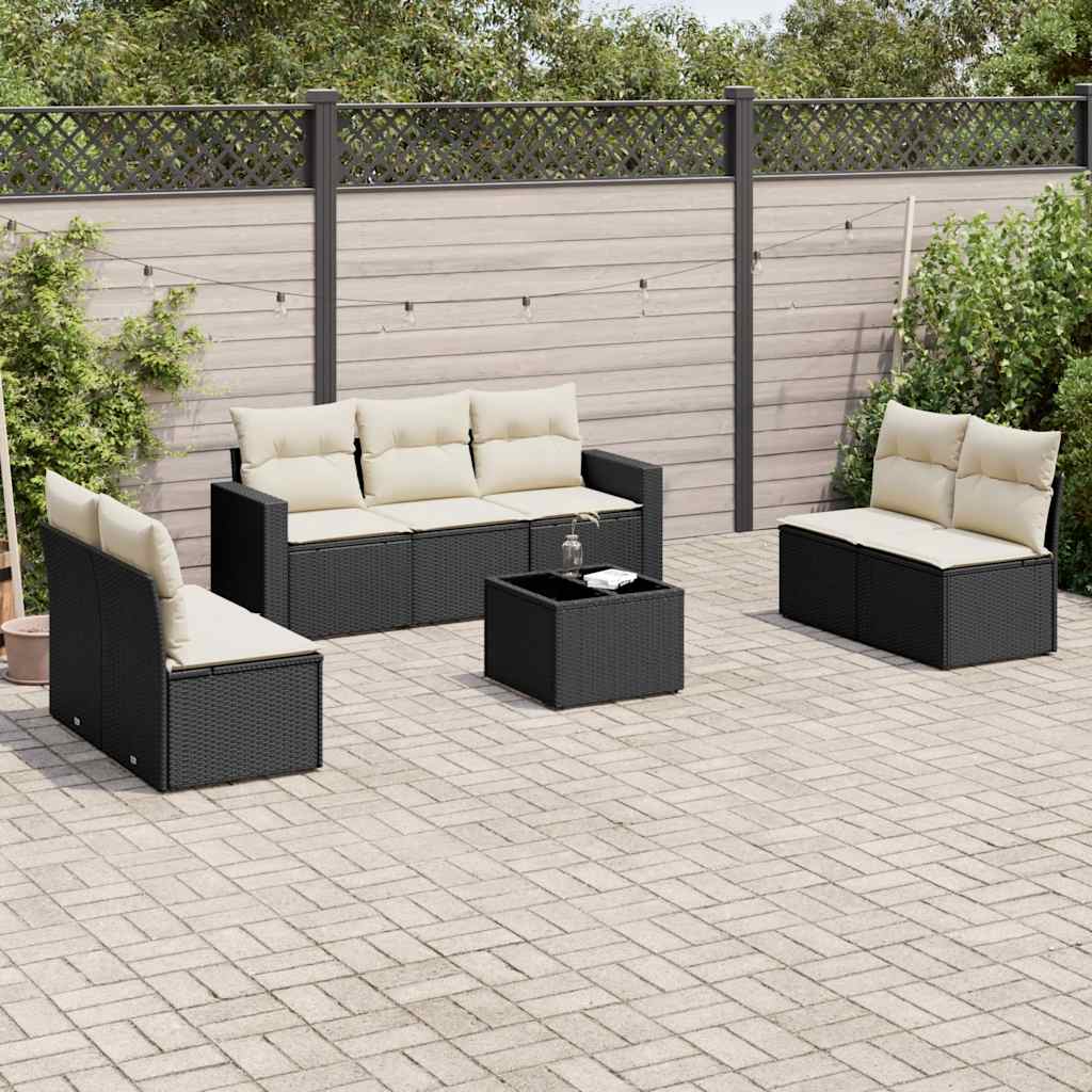 vidaXL 7-delige Loungeset met kussens poly rattan zwart