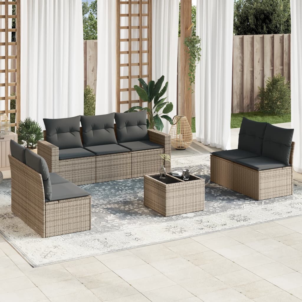 vidaXL 7-delige Loungeset met kussens poly rattan zwart