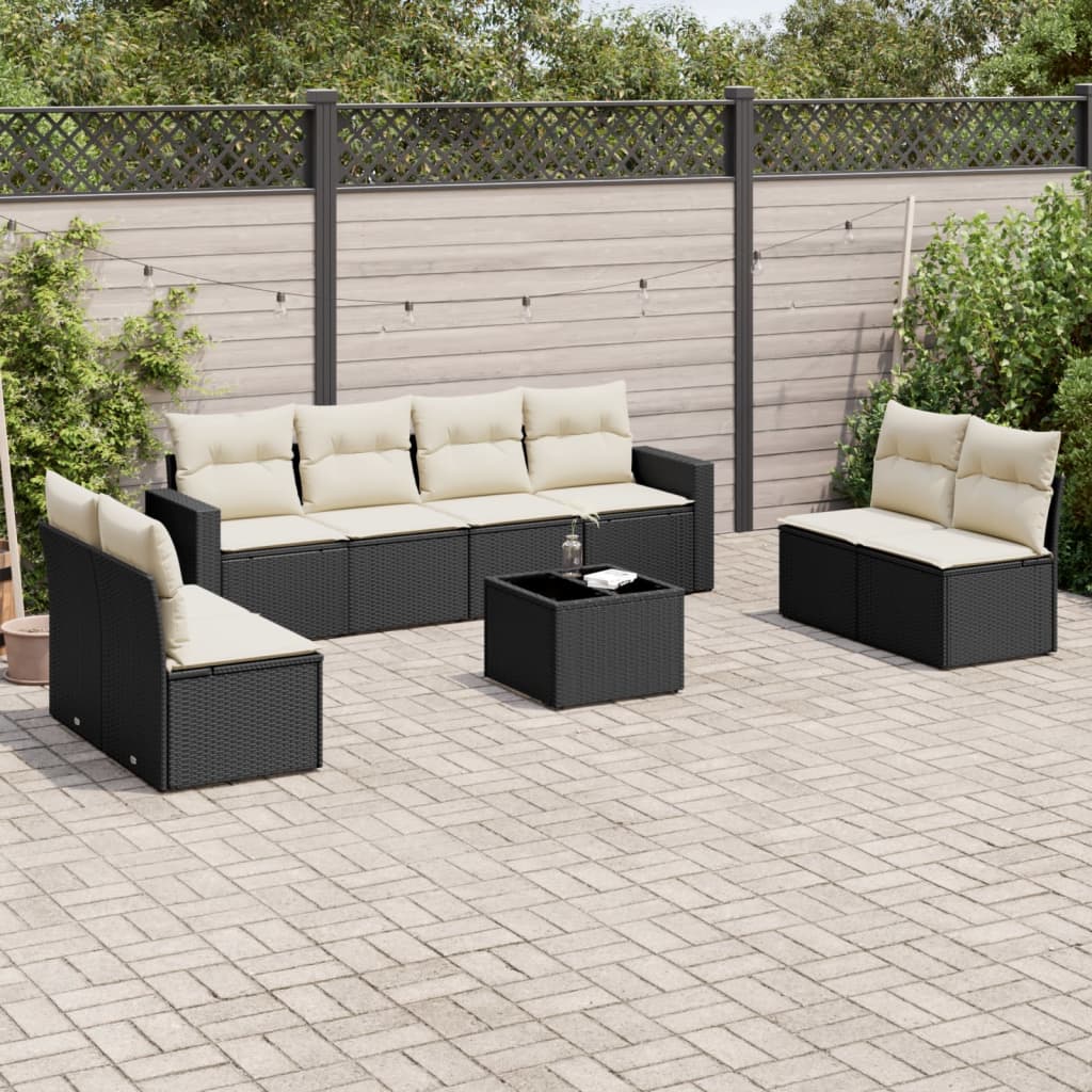 vidaXL 8-delige Loungeset met kussens poly rattan zwart