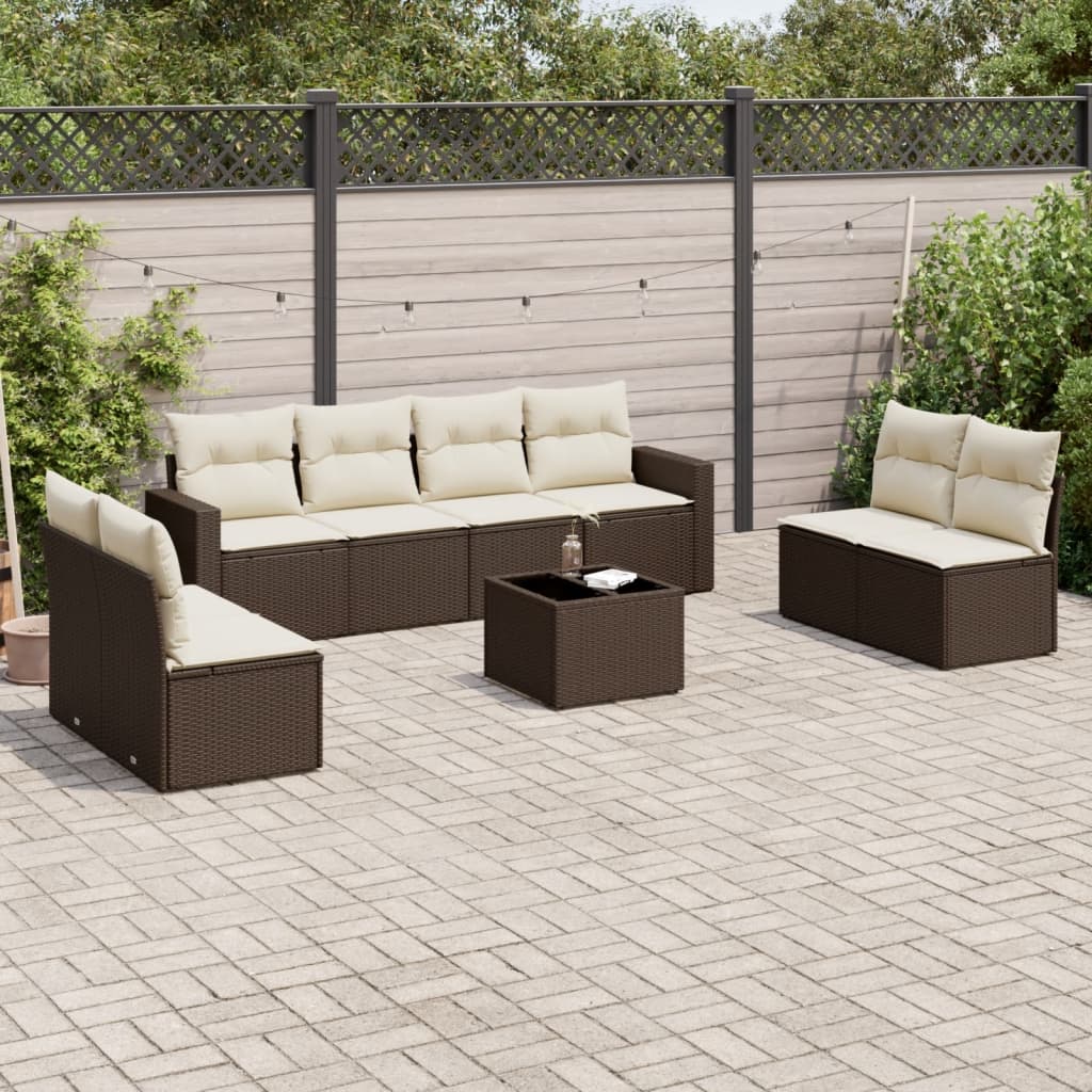 vidaXL 8-delige Loungeset met kussens poly rattan zwart