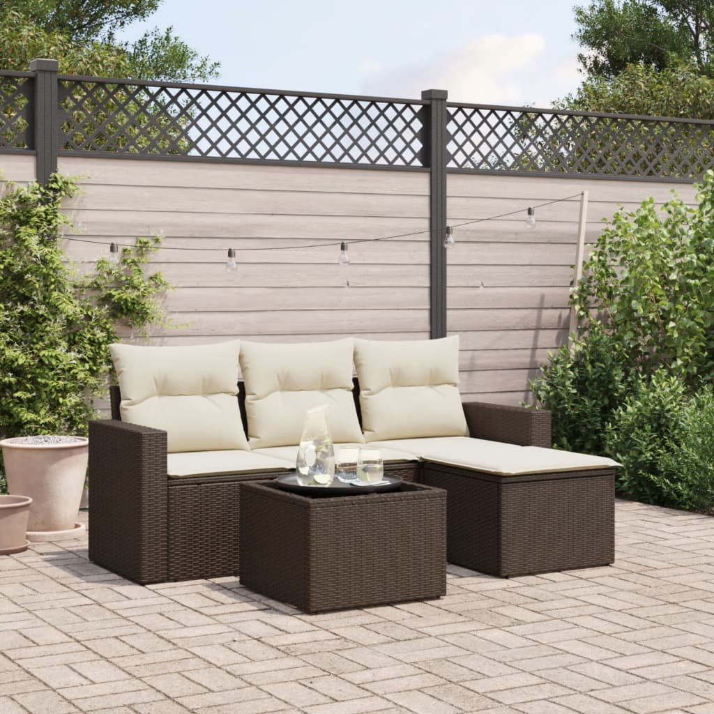 vidaXL 4-delige Loungeset met kussens poly rattan zwart