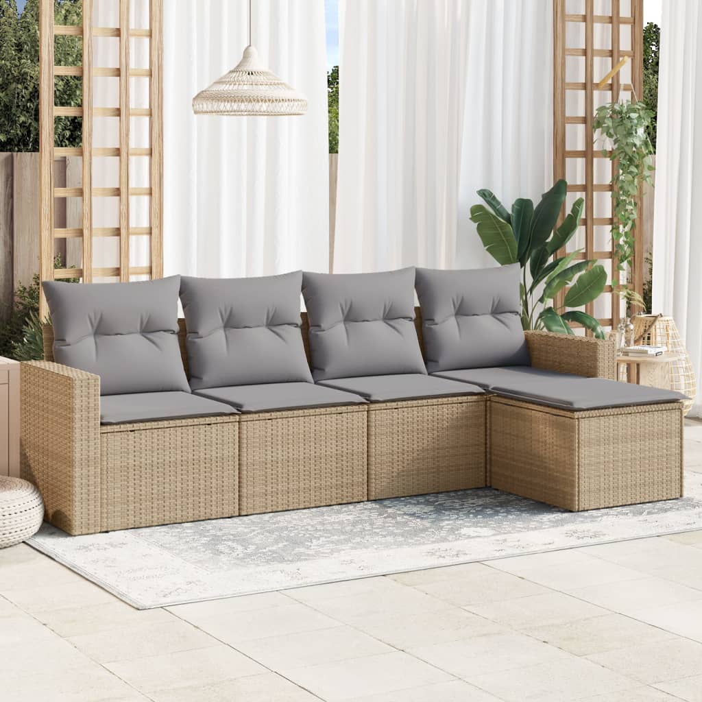 vidaXL 5-delige Loungeset met kussens poly rattan zwart