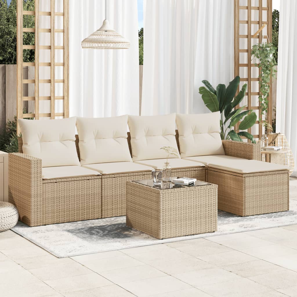 vidaXL 5-delige Loungeset met kussens poly rattan zwart