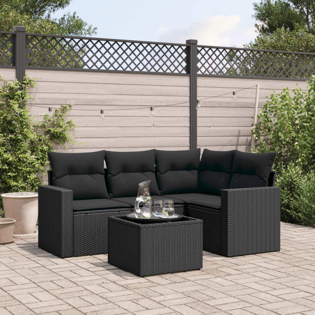 vidaXL 4-delige Loungeset met kussens poly rattan zwart