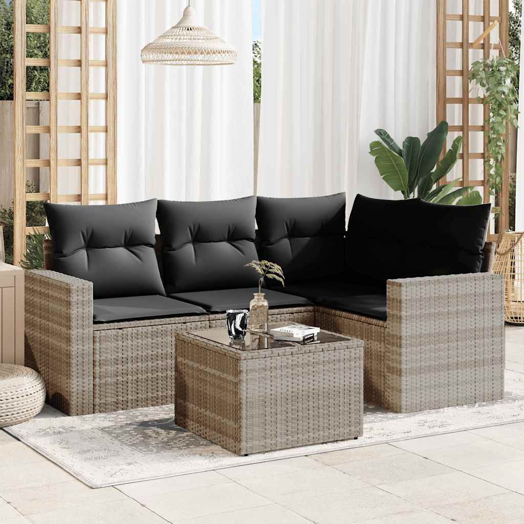 vidaXL 4-delige Loungeset met kussens poly rattan zwart