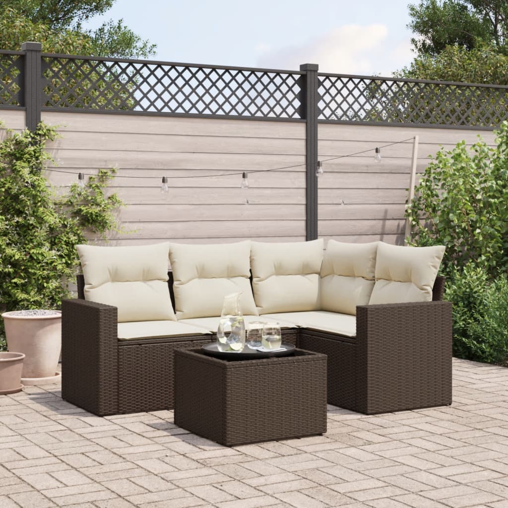 vidaXL 4-delige Loungeset met kussens poly rattan zwart