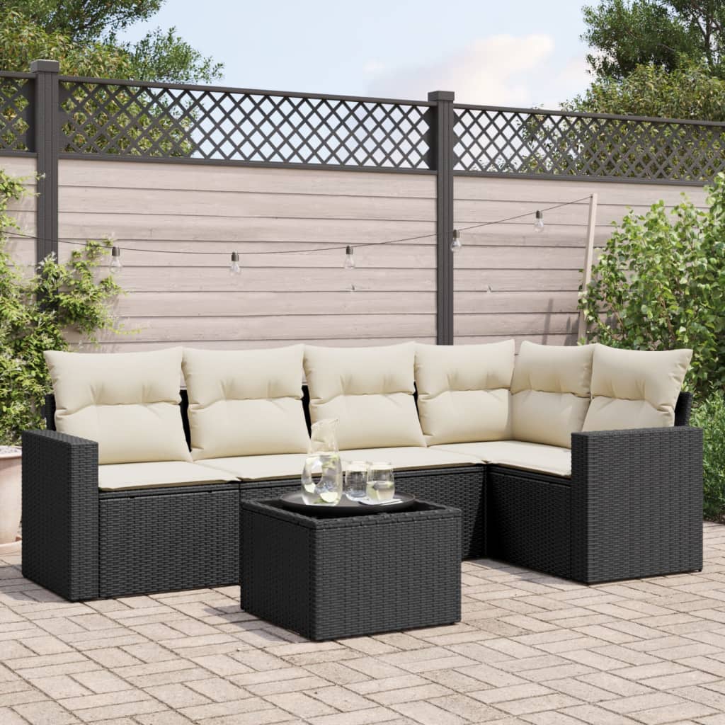 vidaXL 5-delige Loungeset met kussens poly rattan zwart