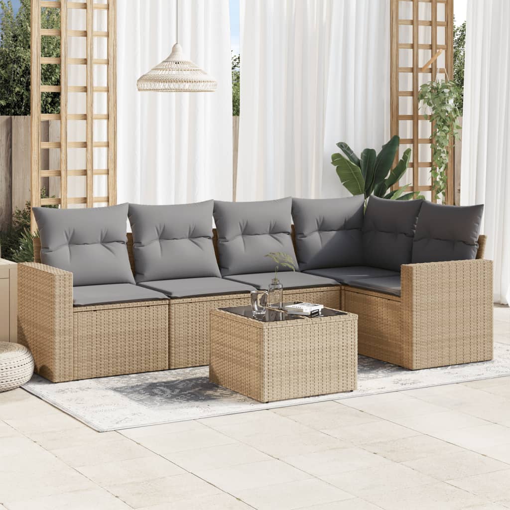 vidaXL 5-delige Loungeset met kussens poly rattan zwart