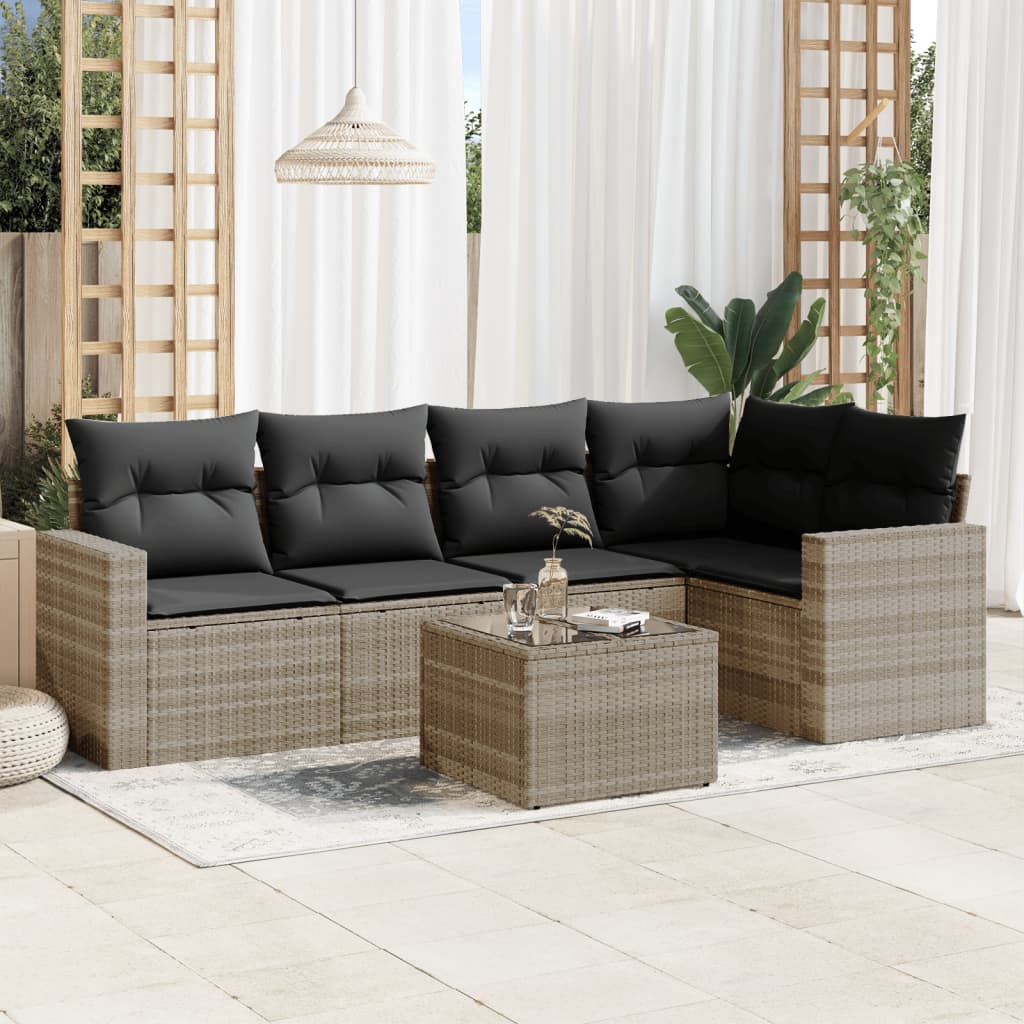 vidaXL 5-delige Loungeset met kussens poly rattan zwart