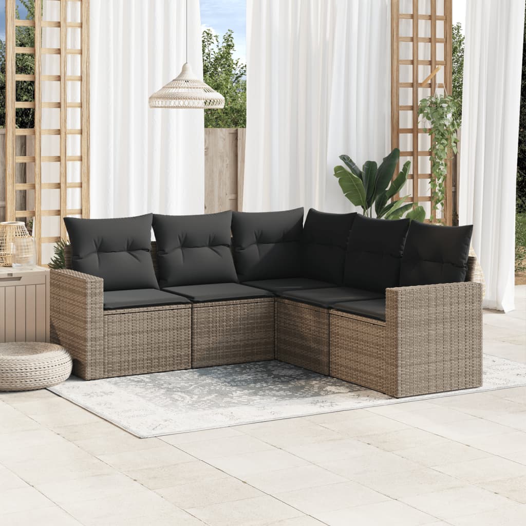vidaXL 5-delige Loungeset met kussens poly rattan zwart