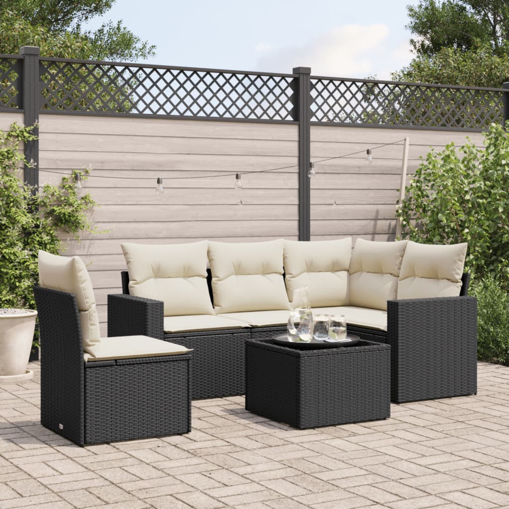 vidaXL 5-delige Loungeset met kussens poly rattan zwart