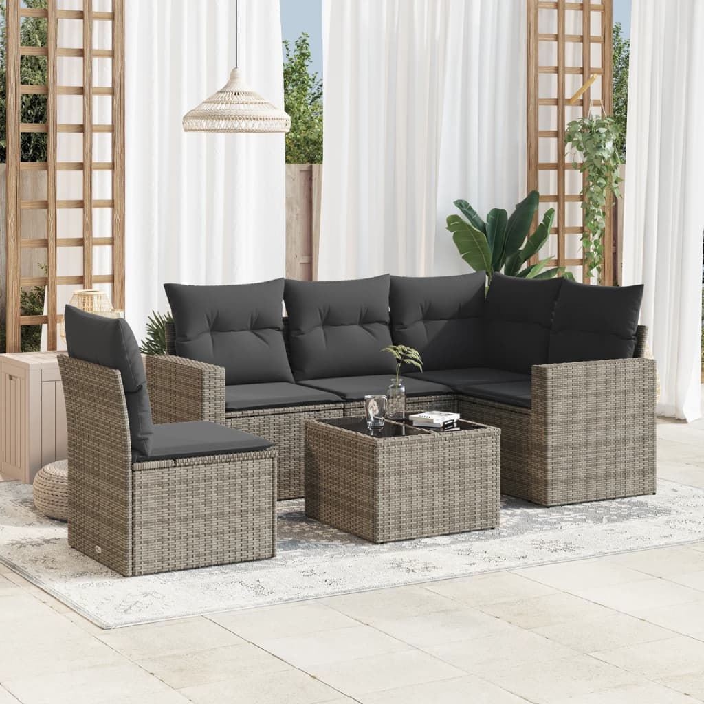 vidaXL 5-delige Loungeset met kussens poly rattan zwart
