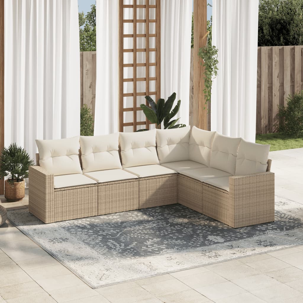 vidaXL 6-delige Loungeset met kussens poly rattan zwart