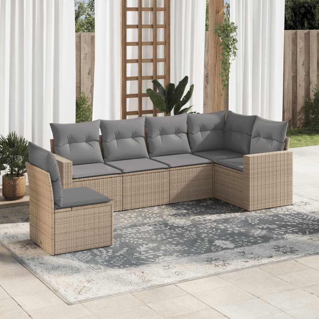vidaXL 6-delige Loungeset met kussens poly rattan zwart
