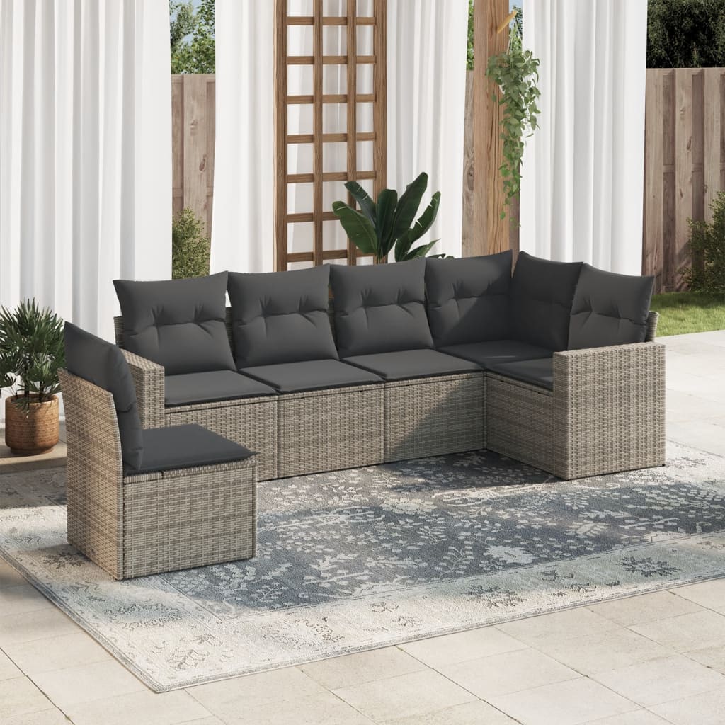 vidaXL 6-delige Loungeset met kussens poly rattan zwart