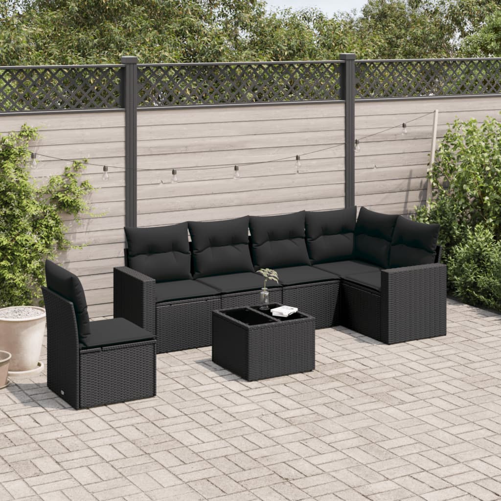 vidaXL 6-delige Loungeset met kussens poly rattan zwart