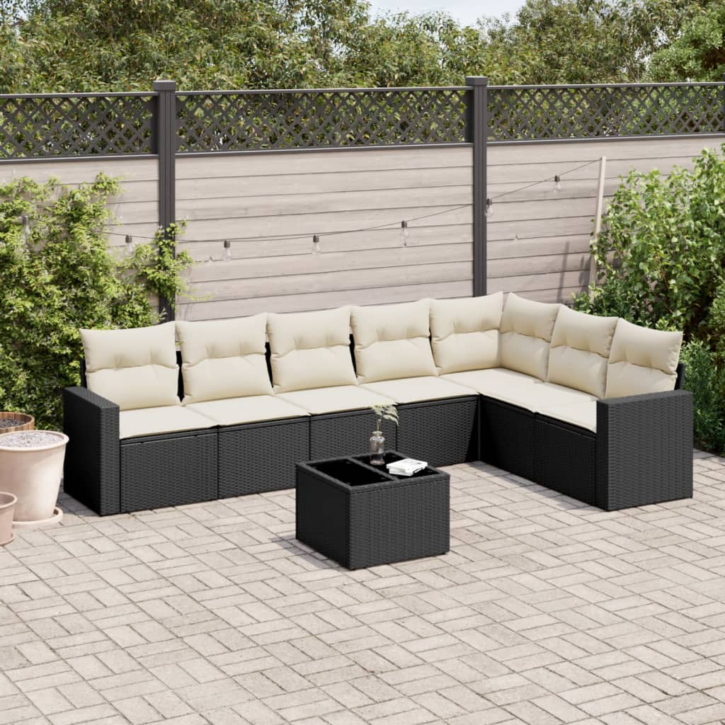vidaXL 7-delige Loungeset met kussens poly rattan zwart