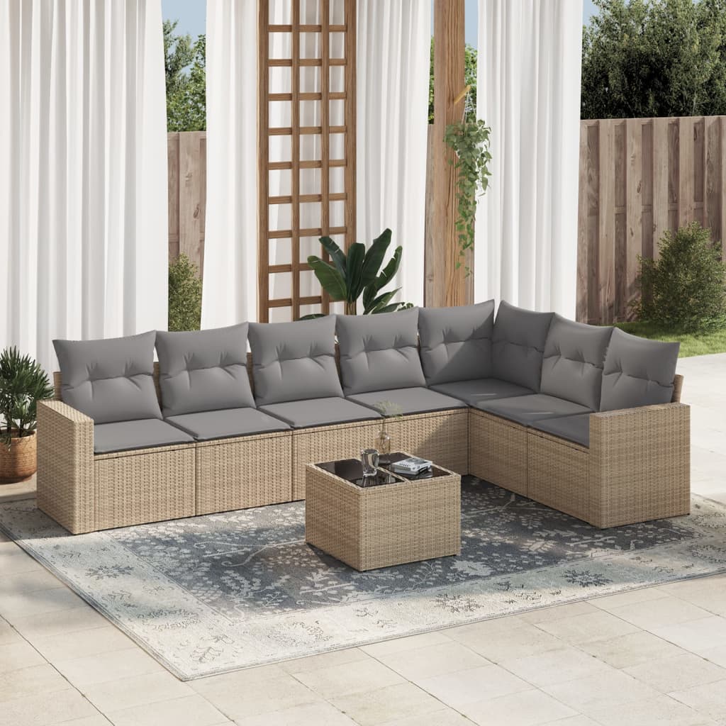 vidaXL 7-delige Loungeset met kussens poly rattan zwart