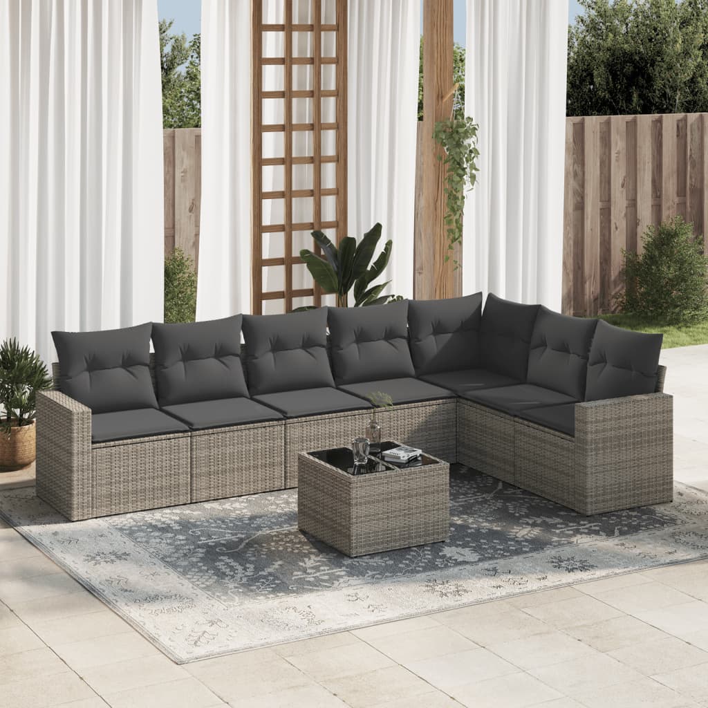 vidaXL 7-delige Loungeset met kussens poly rattan zwart