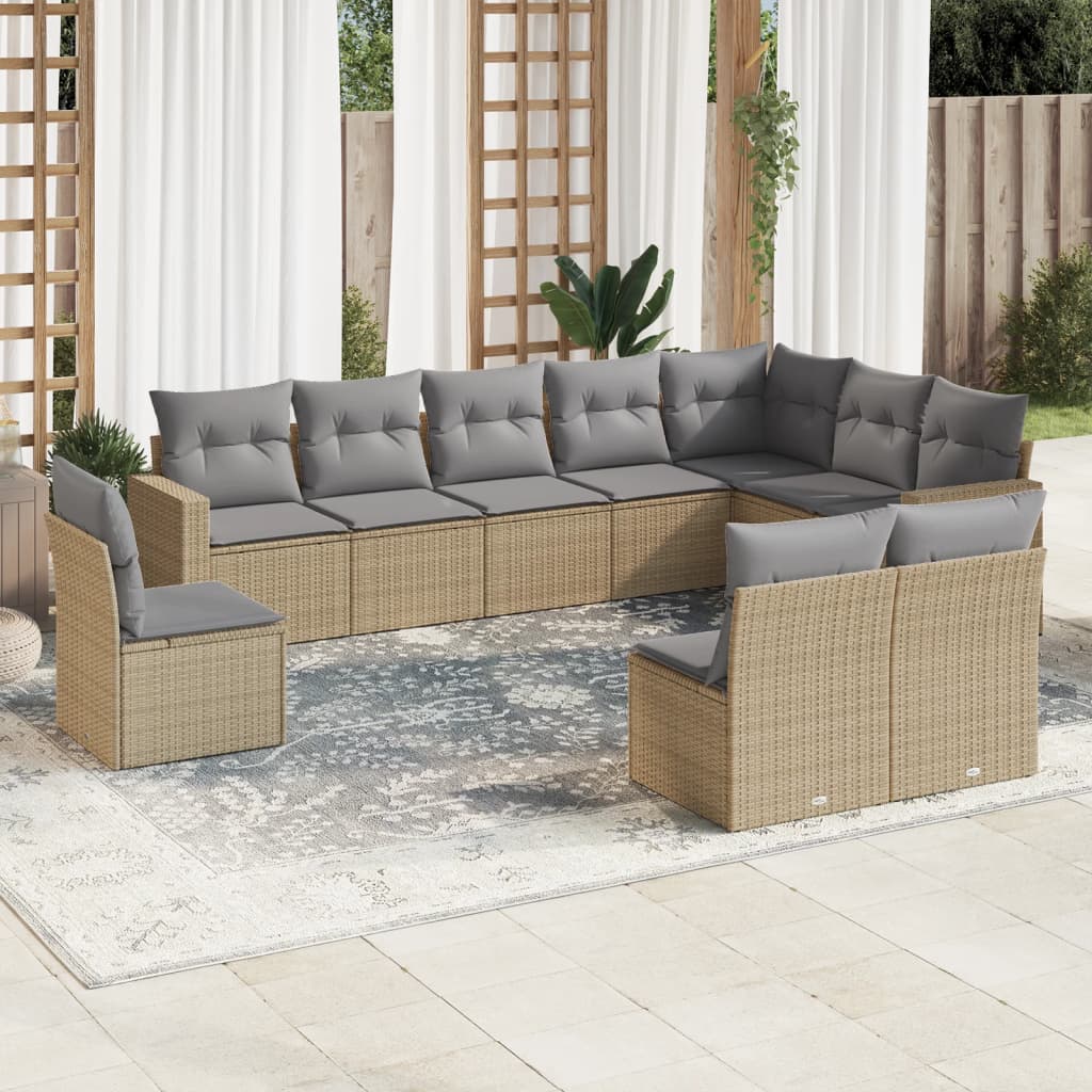 vidaXL 10-delige Loungeset met kussens poly rattan zwart